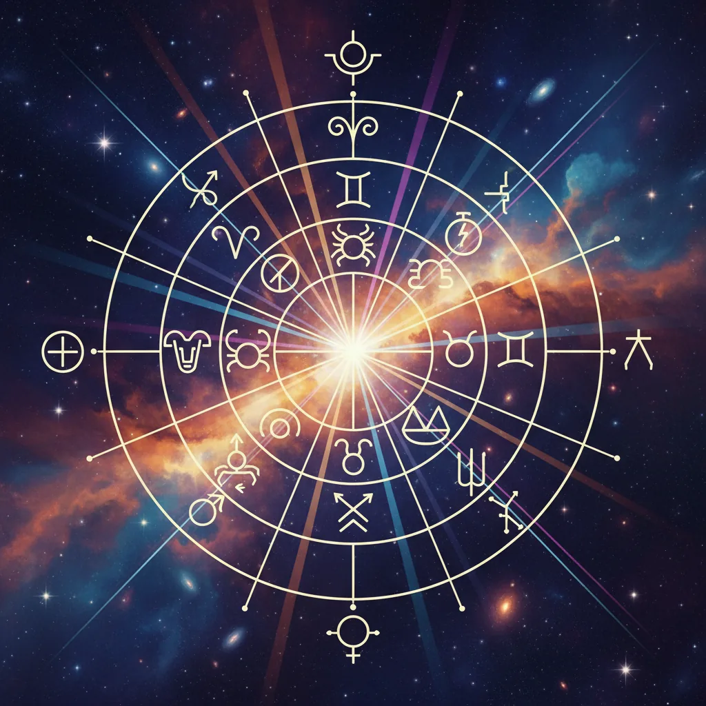 Representação minimalista de um Mapa Astral com elementos cósmicos