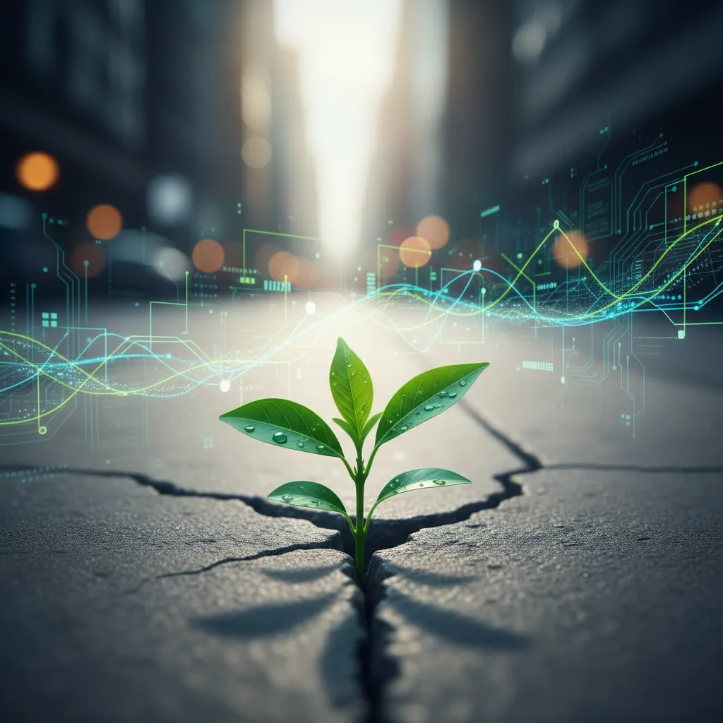 Planta crescendo em uma fenda, simbolizando o crescimento do tráfego orgânico para PMEs em 2026.