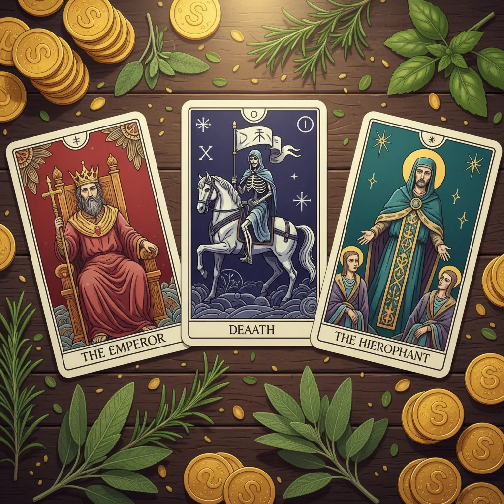 Cartas de tarô indicando a prosperidade em 2026 para três signos.