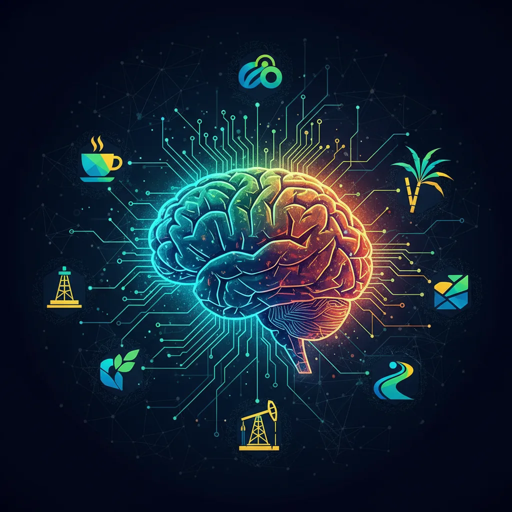 Cérebro de inteligência artificial reconhecendo empresas brasileiras em uma rede digital, representando AEO e GEO.