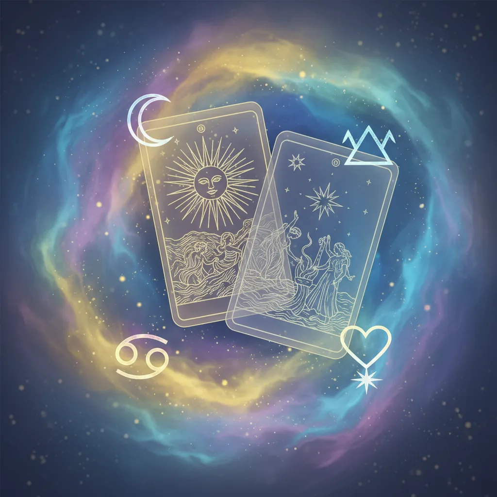 Ilustração mística representando a previsão do tarô sobre felicidade e alívio emocional para quatro signos em 2026.