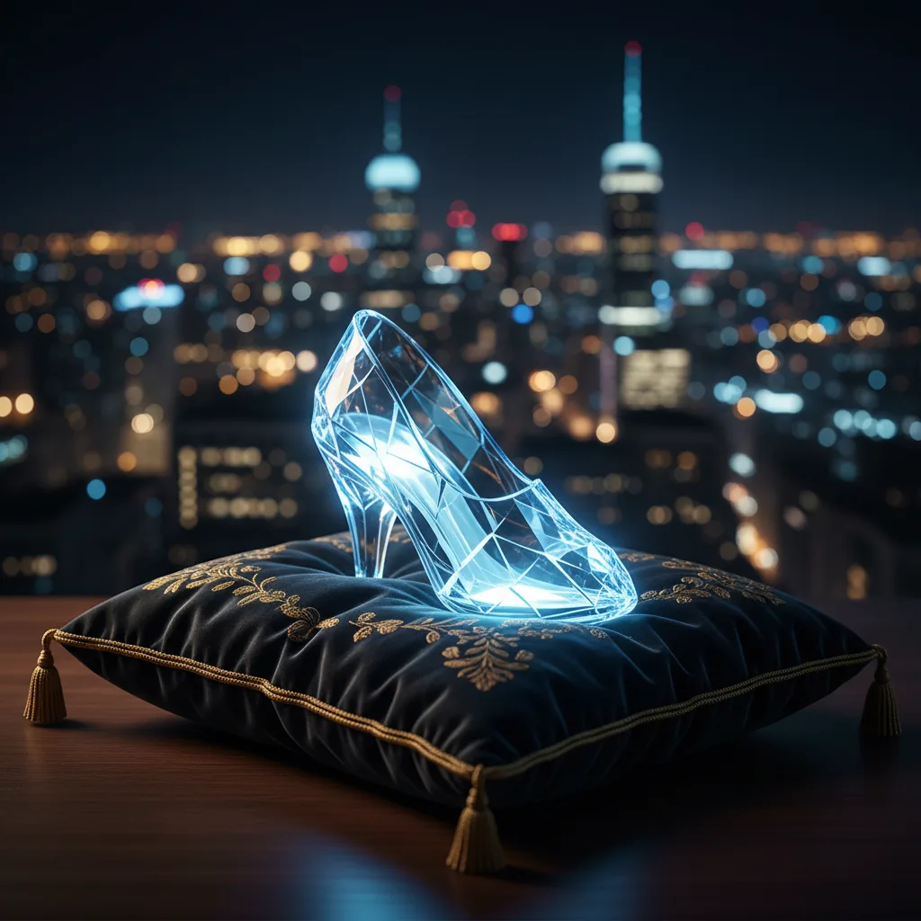 Cinderela Moderna: sapato de cristal brilhante em almofada representa o k-drama.