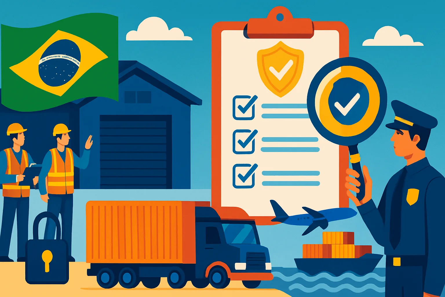 Empresa brasileira em processo de certificação AEO com elementos de comércio exterior e logística internacional
