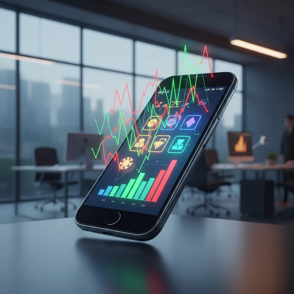 Gráfico financeiro digital sobreposto a uma interface de apostas online sugerindo riscos e ganhos em 2026.