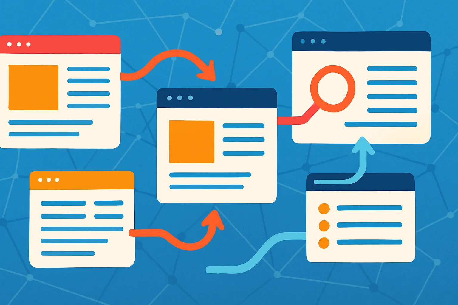 Ilustração de como criar links internos entre artigos para melhorar SEO e navegação