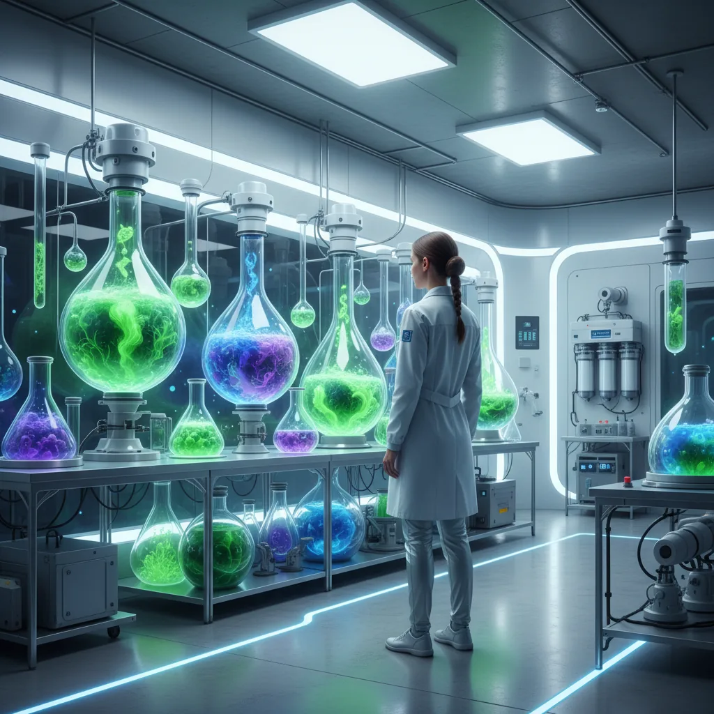 Jovem cientista em laboratório com algas para biotecido em Porto Rico
