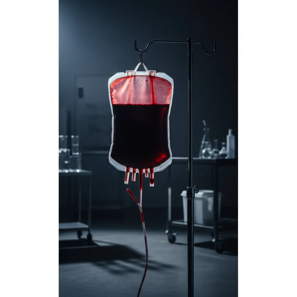 Bolsa de sangue em um laboratório, ilustrando o tema da venda de sangue como renda extra nos EUA.