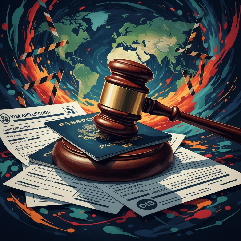 Detalhe de um passaporte e formulários de visto, ilustrando a polêmica sobre o visto de refugiado para sul-africanos brancos nos EUA.