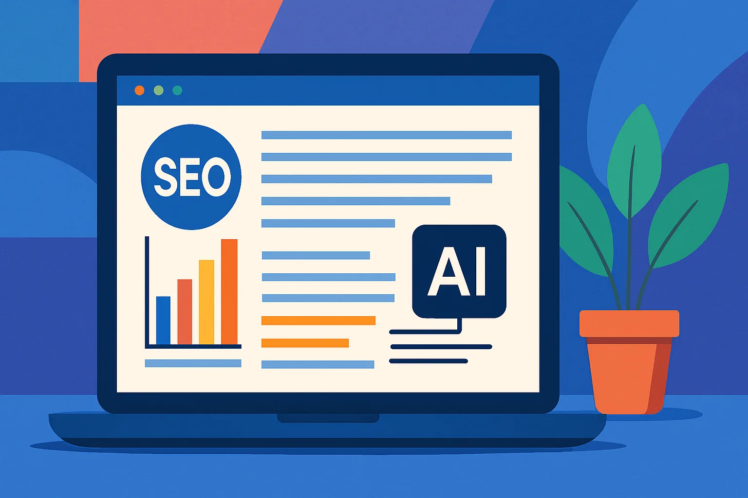 Computador exibindo gráficos de SEO e conteúdo otimizado para Gemini em 2026.