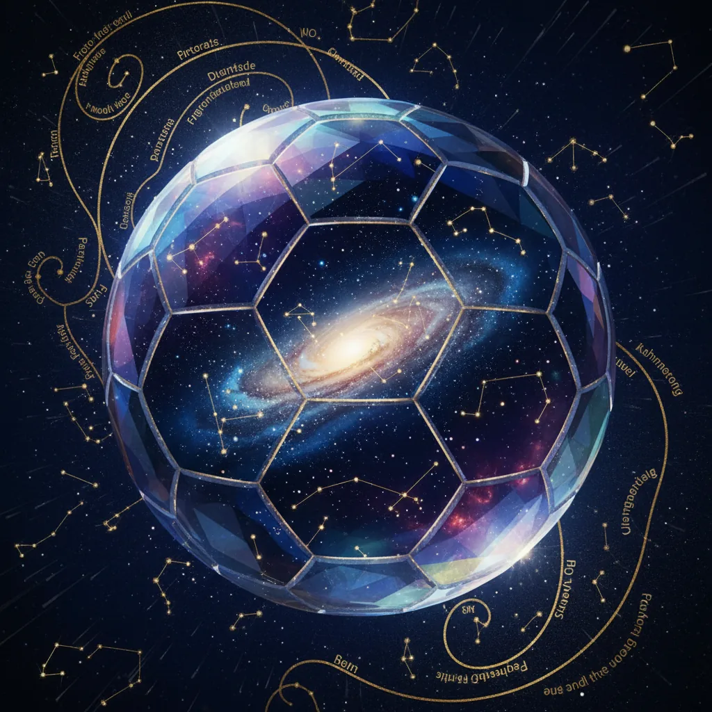 Ilustração da astrologia na convocação de Neymar para a Copa de 2026, com uma bola de futebol e símbolos astrais.