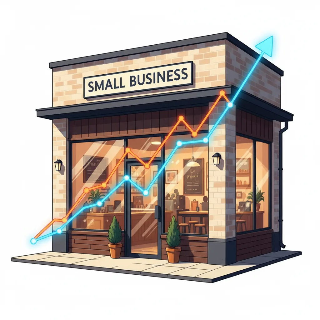 Gráfico de crescimento digital sobreposto a uma loja, ilustrando o conceito de SEO para empresas.