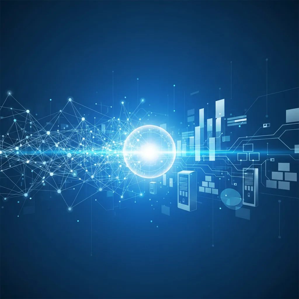 Representação abstrata de tecnologia de inteligência artificial e processamento de dados empresariais refletindo a notícia de que a OpenAI adquire TBPN.