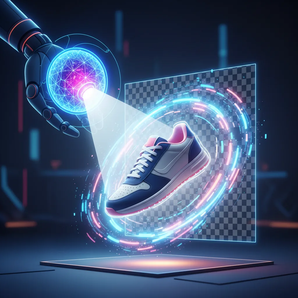 Inteligência artificial removendo o fundo de uma imagem de um produto para e-commerce
