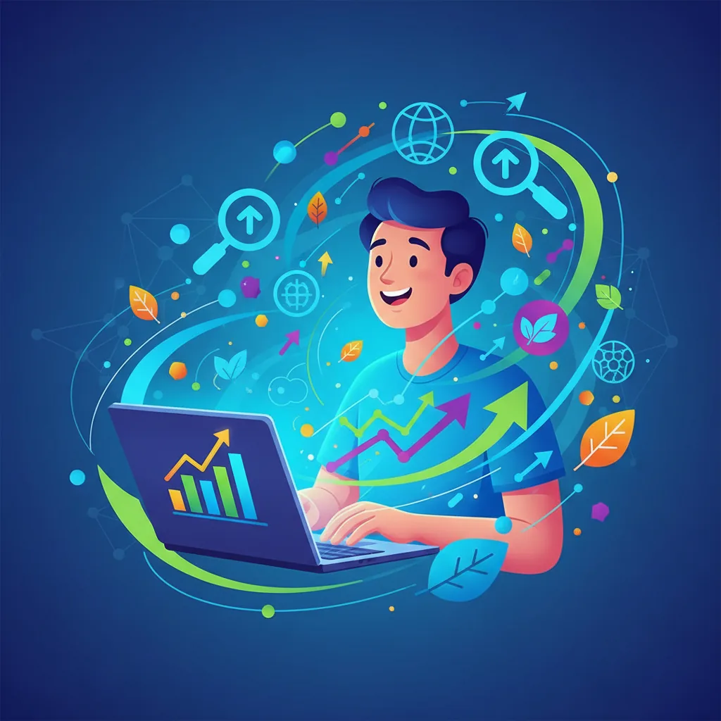 Pessoa trabalhando em laptop otimizando tráfego orgânico