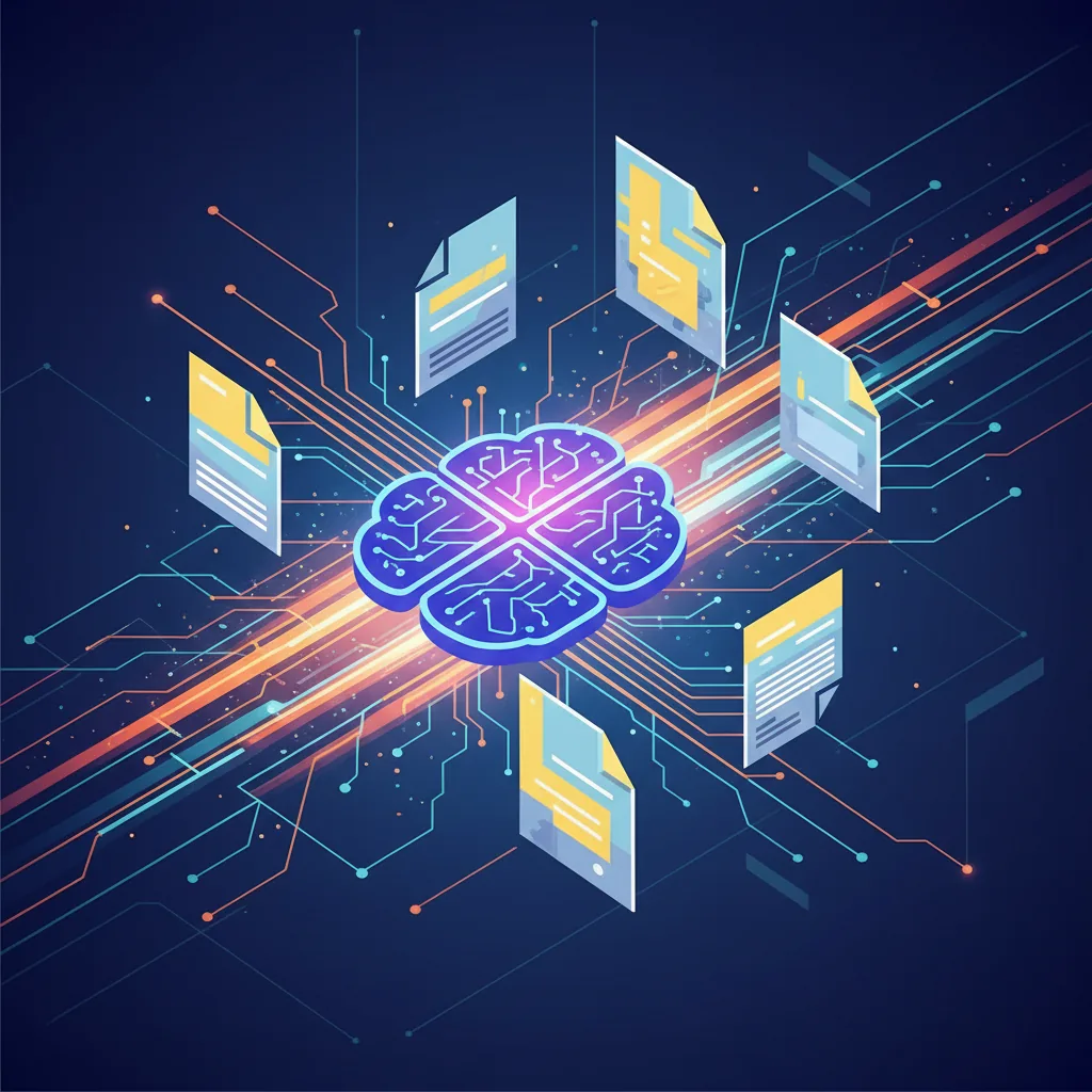Ilustração abstrata mostrando a conexão entre Inteligência Artificial e a criação de conteúdo otimizado pela plataforma BlogAI.