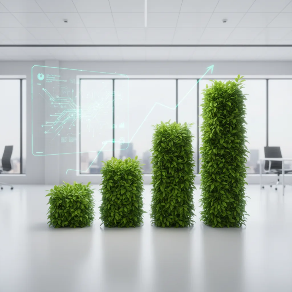 Infográfico moderno mostrando exemplos de tráfego orgânico crescendo em um gráfico escalonado em tons de azul e verde.