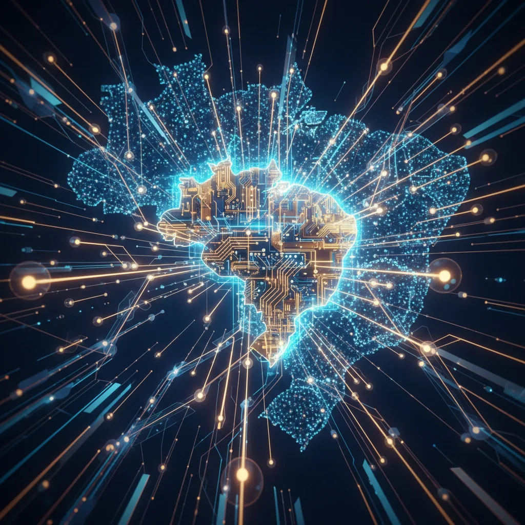 Ilustração de uma rede neural conectada, simbolizando como a otimização para motores de IA (GEO) pode fazer o ChatGPT recomendar empresas brasileiras.