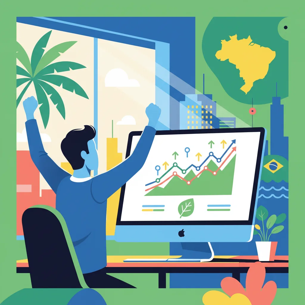 Empresário brasileiro de PME satisfeito com o aumento do tráfego orgânico em seu site