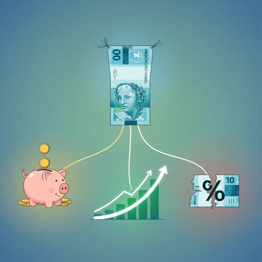 Guia prático sobre como usar o 13º salário de forma inteligente em 2026, mostrando divisão entre investimentos e pagamento de dívidas.