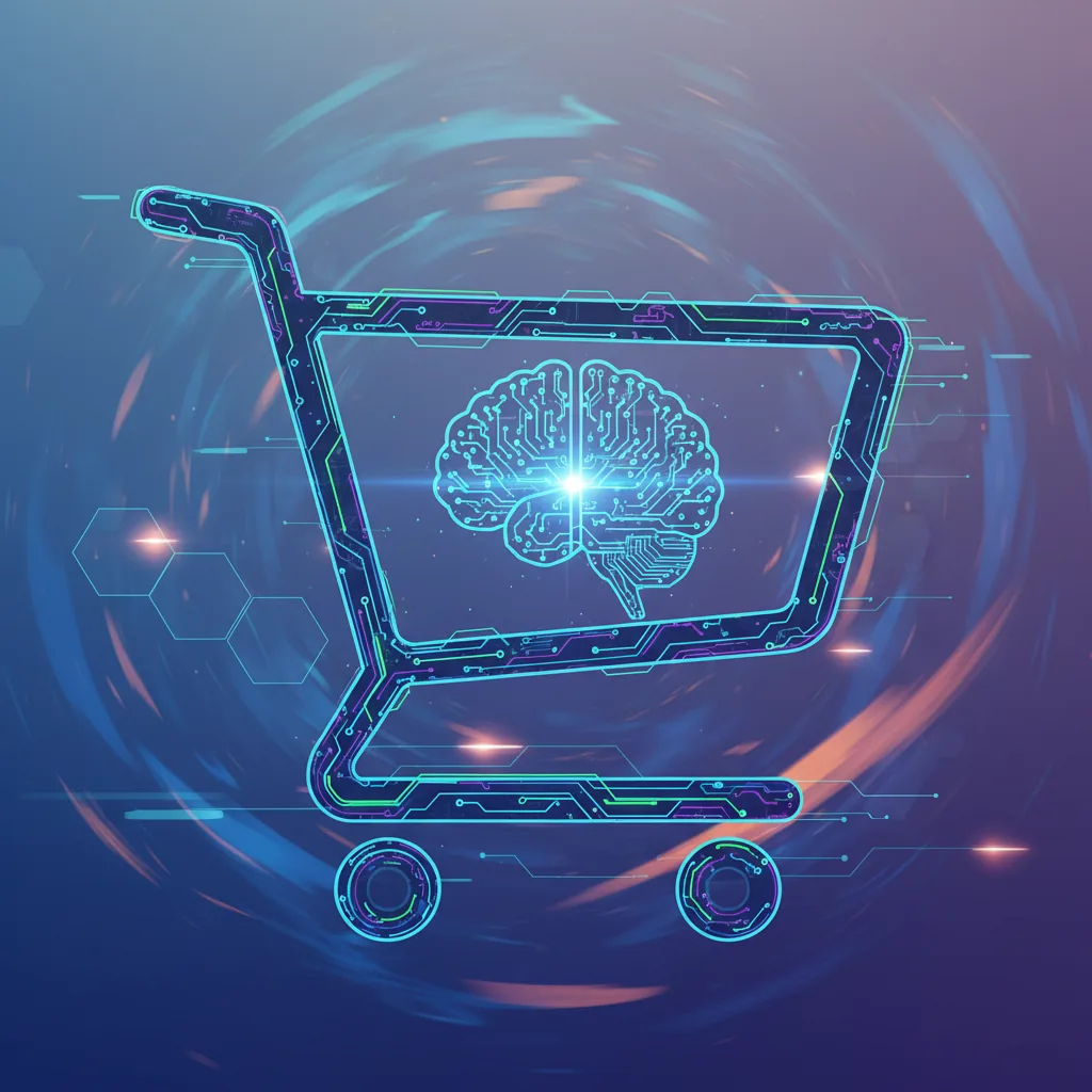 Ilustração de um carrinho de compras digital simbolizando o uso de ChatGPT nas compras do varejo em 2026.