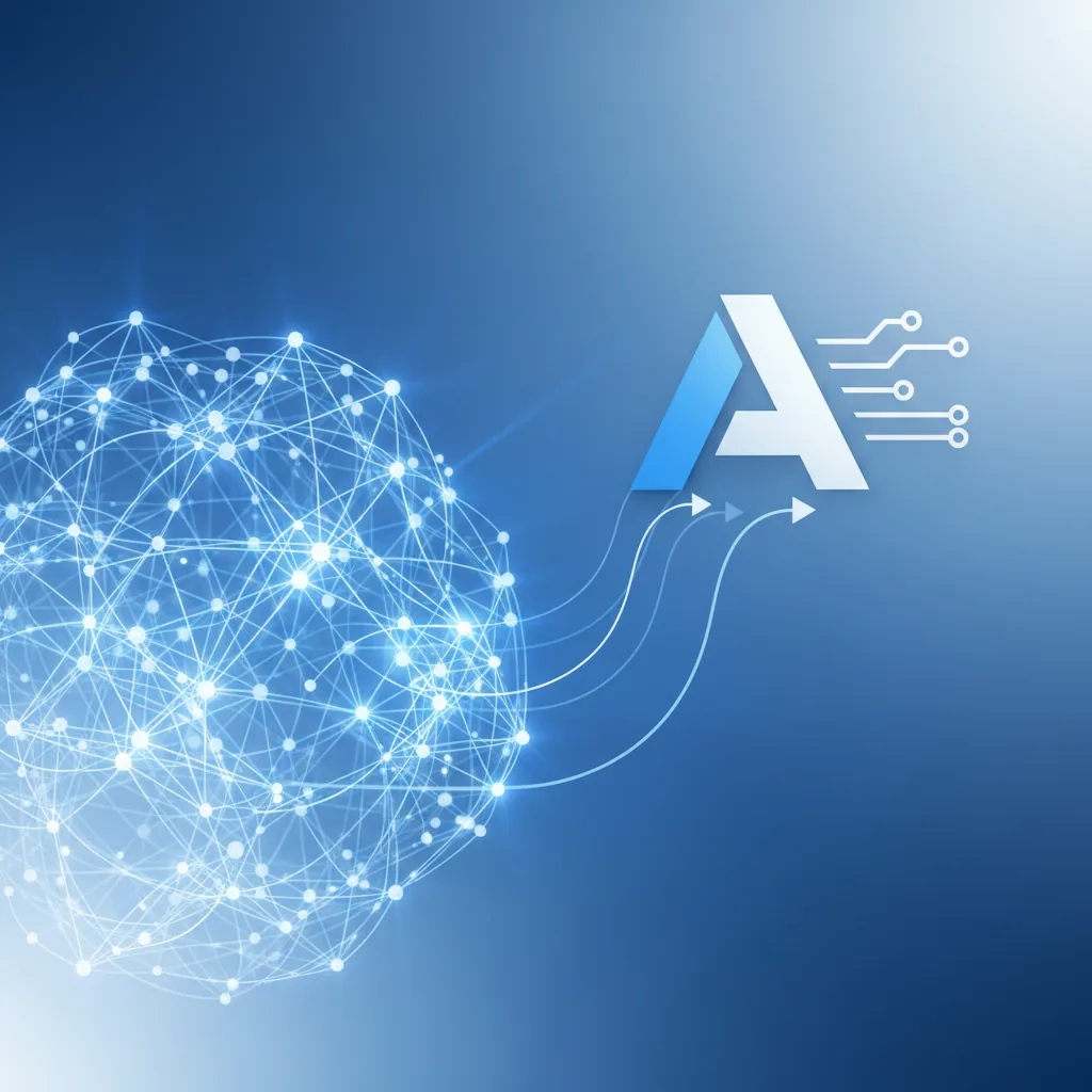 Detalhe de uma rede neural abstrata se conectando a um logo, ilustrando o conceito de AEO e GEO para IAs recomendarem uma empresa.