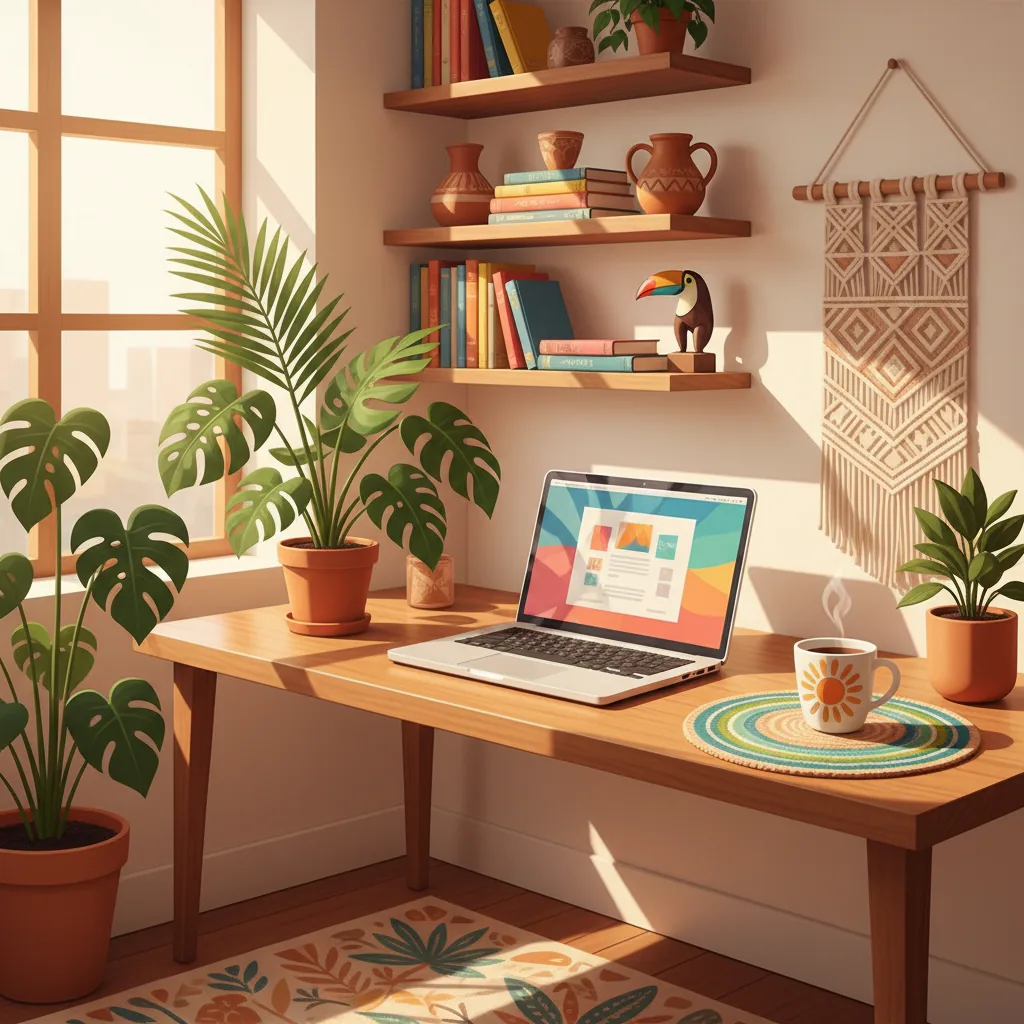Home office organizado com laptop moderno e luz natural