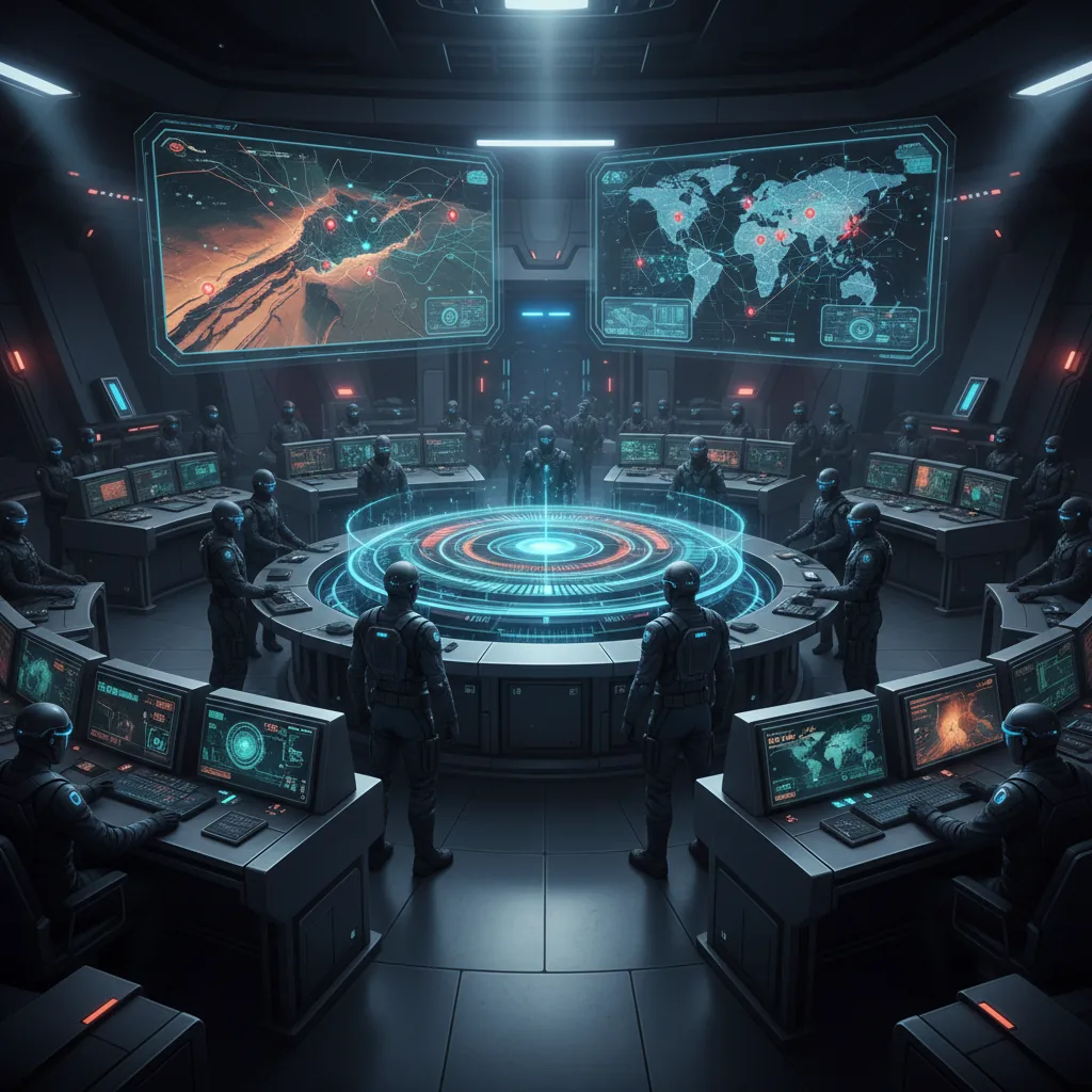 Representação tecnológica de dados digitais sobre um mapa tático militar estratégico em 2026