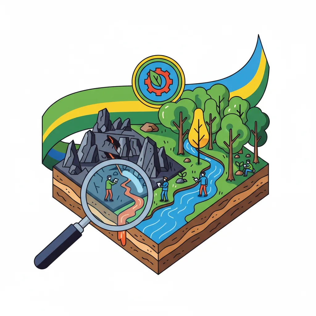 Ilustração representando a auditoria governamental em operações de mineração ilegal em Minas Gerais.