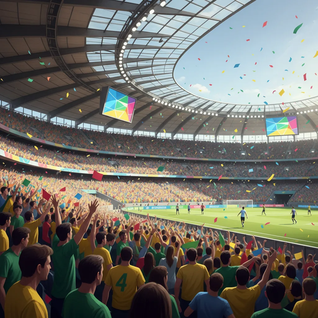 Vista aérea de um estádio lotado no Brasil durante um evento esportivo em 2026