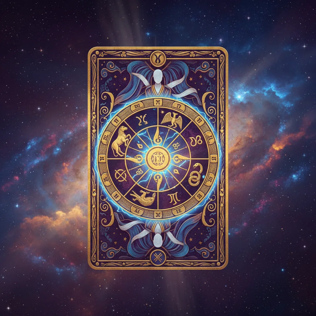 A carta Roda da Fortuna do Tarô, mostrando seu simbolismo de ciclos e destino.