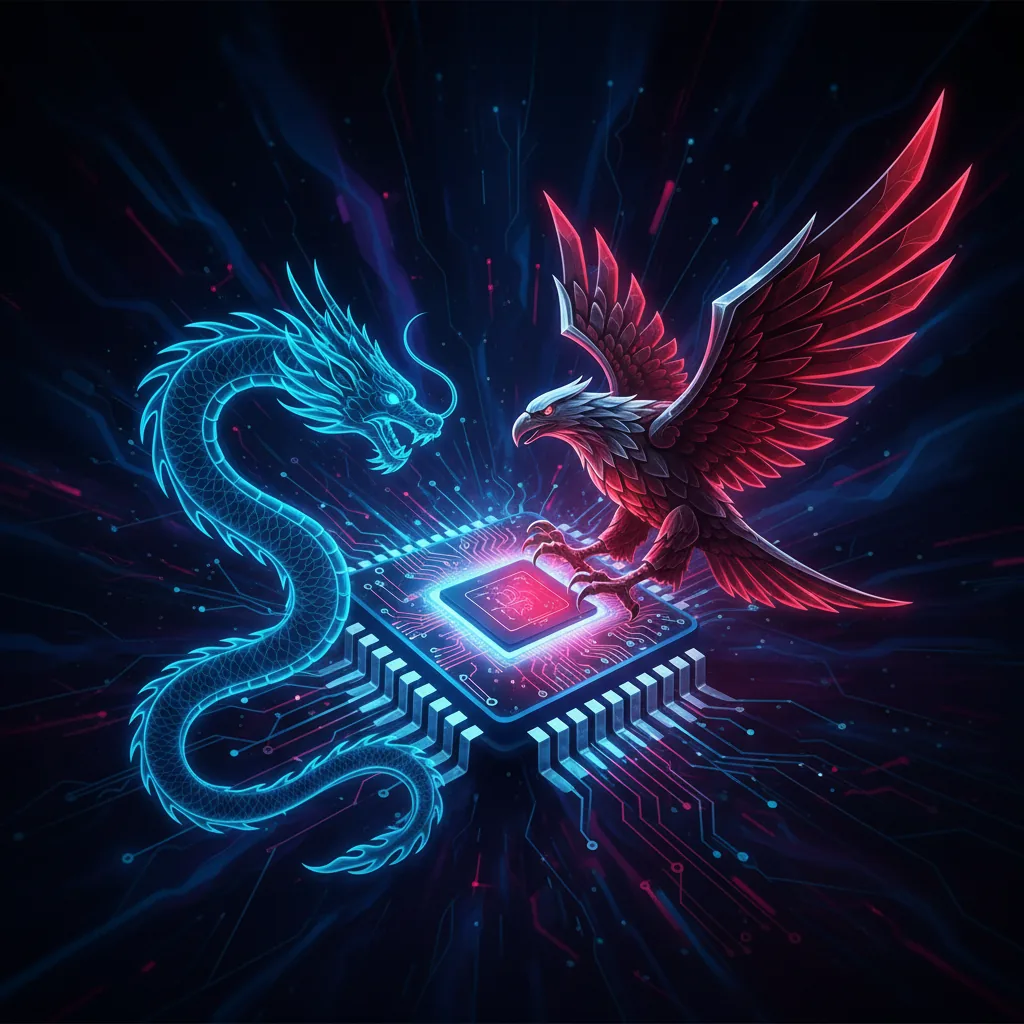 Ilustração da guerra dos chips de IA entre China e Nvidia em 2026.