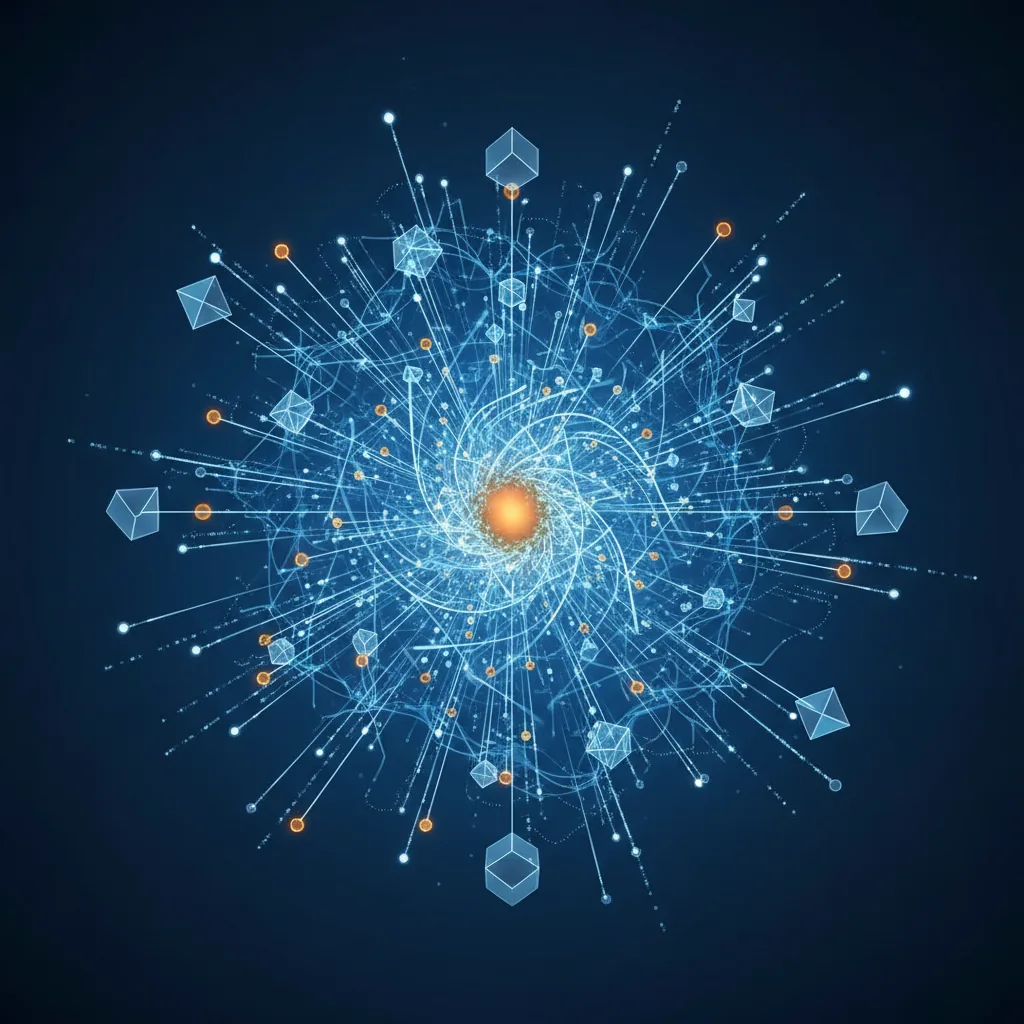 Ilustração abstrata de uma inteligência artificial com nós conectados, representando como fazer IAs citarem sua empresa.