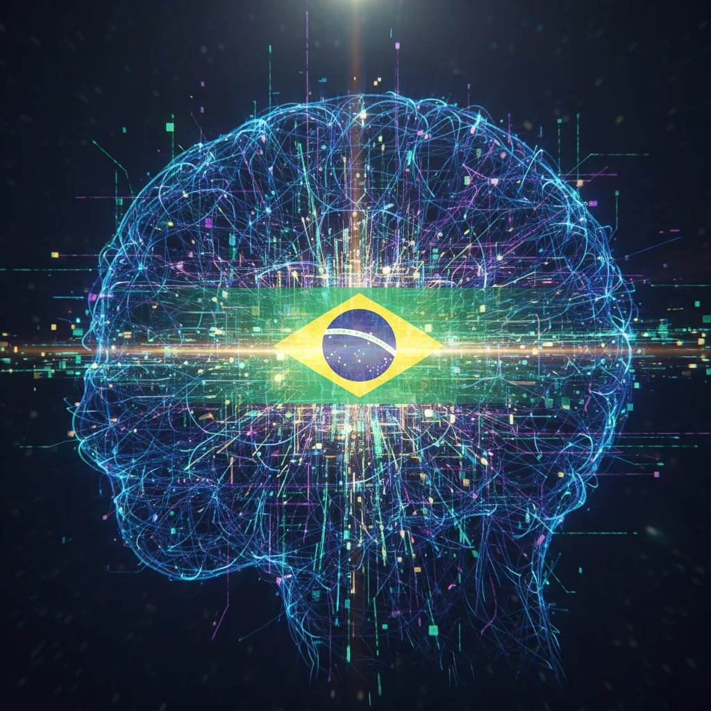 Ilustração de uma inteligência artificial escolhendo uma empresa brasileira, representando como fazer o ChatGPT recomendar sua empresa.