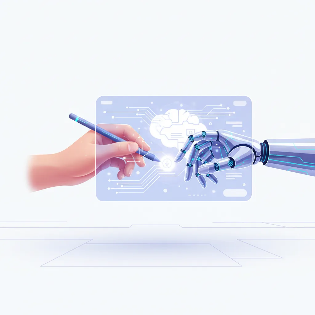 Guia de como usar IA para conteúdo em 2026, mostrando uma colaboração entre humano e inteligência artificial.