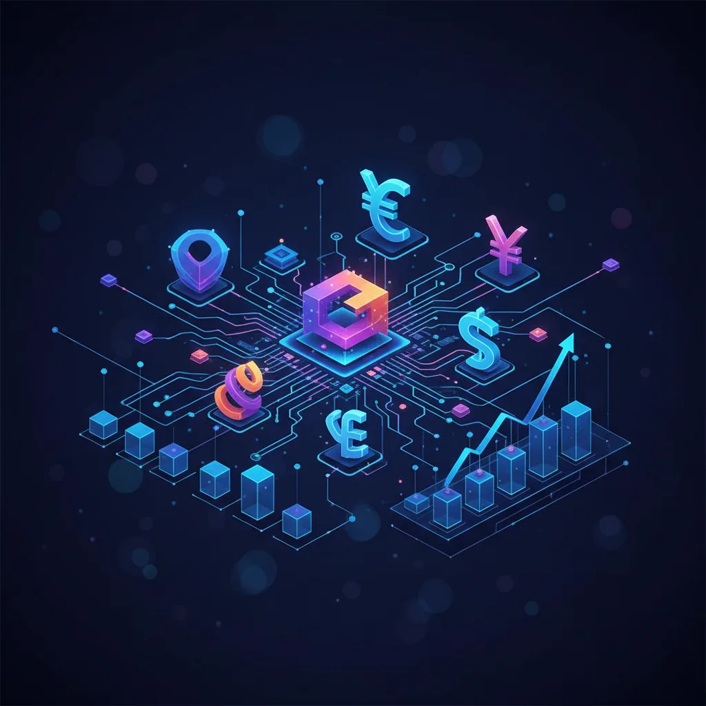 Representação visual moderna do que é dinheiro digital com elementos de tecnologia e finanças abstratas.