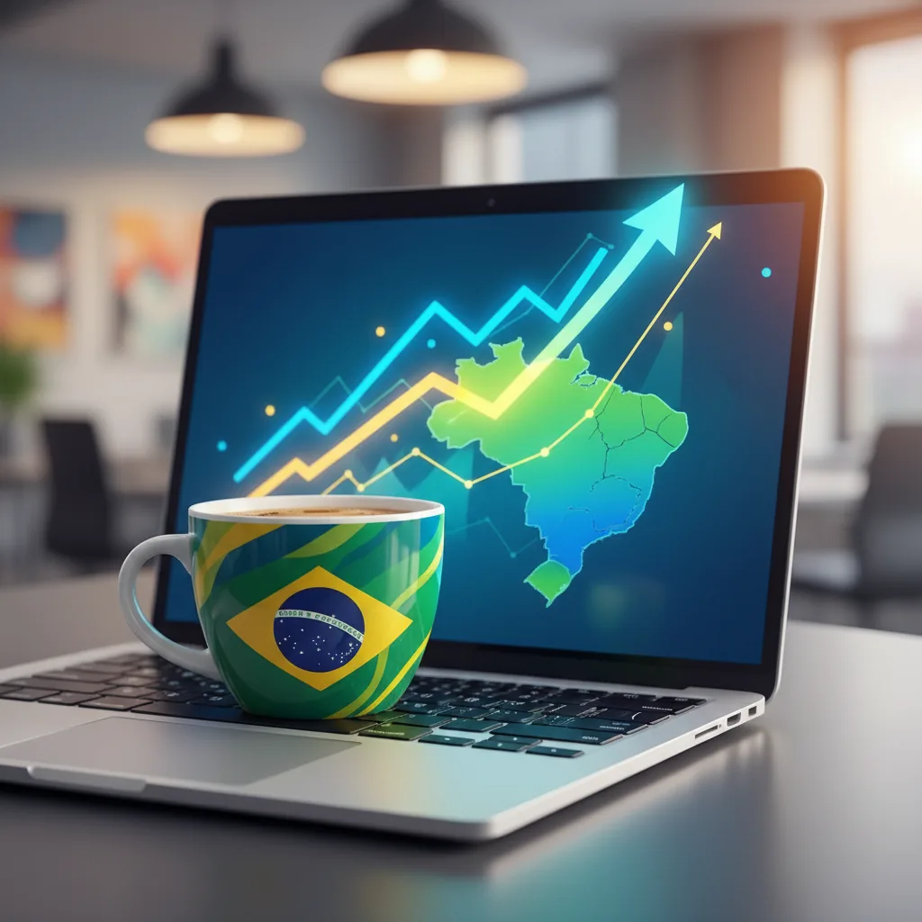 Notebook com xícara de café ao lado, ilustrando um caso prático de GEO e AEO para empresas brasileiras.