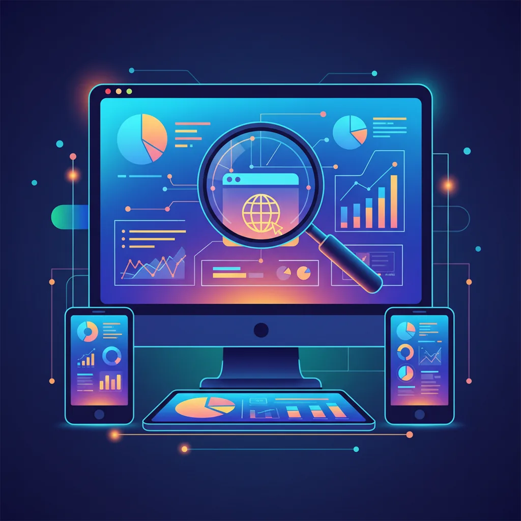 Painel do Google Search Console com gráficos de desempenho e um ícone de site, otimização SEO para PMEs
