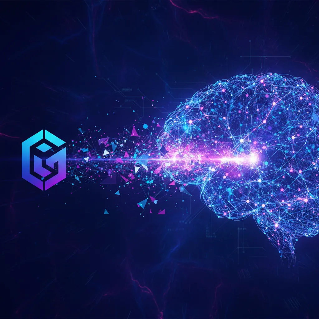 Ilustração abstrata mostrando como o ChatGPT para empresas funciona, conectando uma marca a uma rede de inteligência artificial.