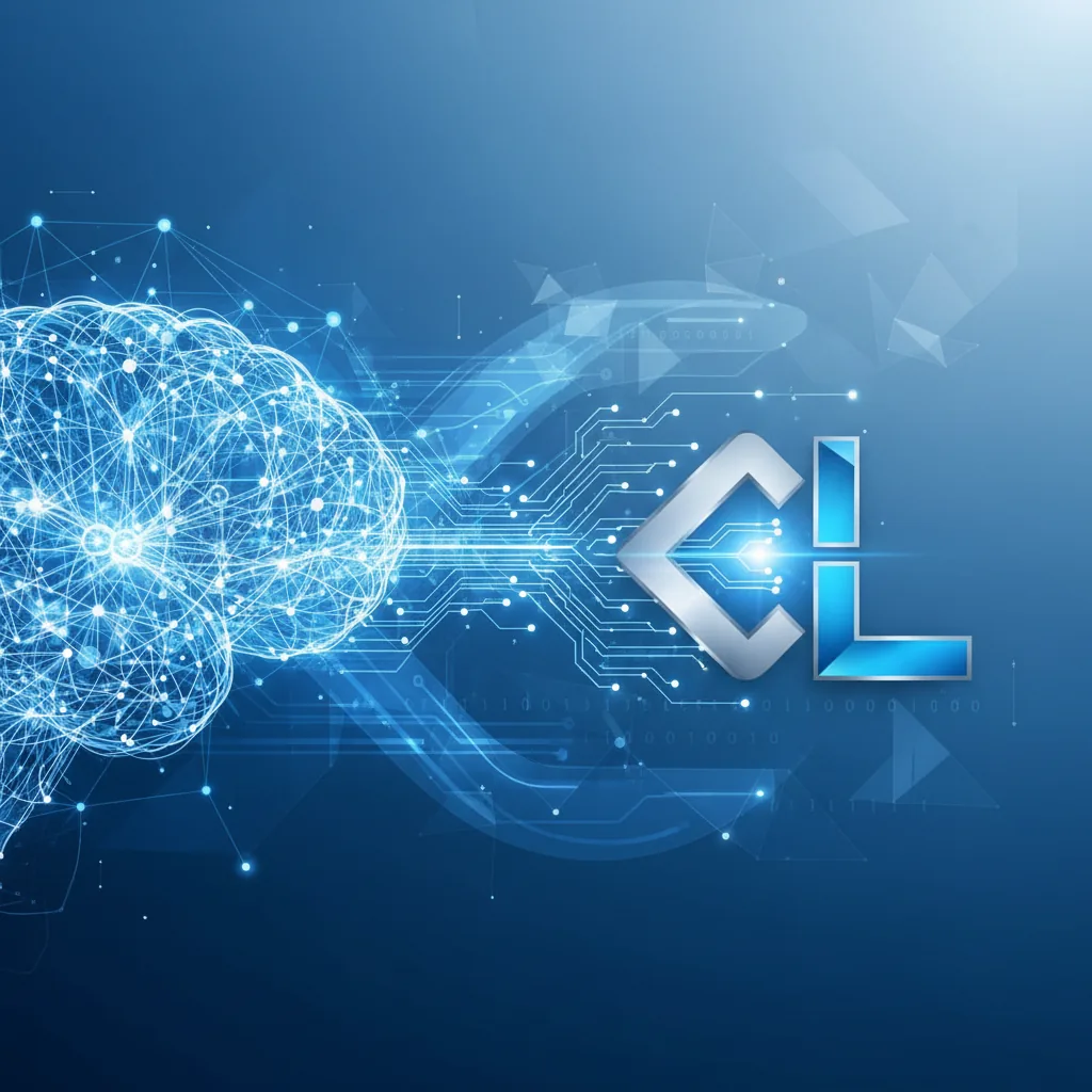 Ilustração de uma rede neural se conectando a um logo, simbolizando como fazer uma IA recomendar sua empresa.