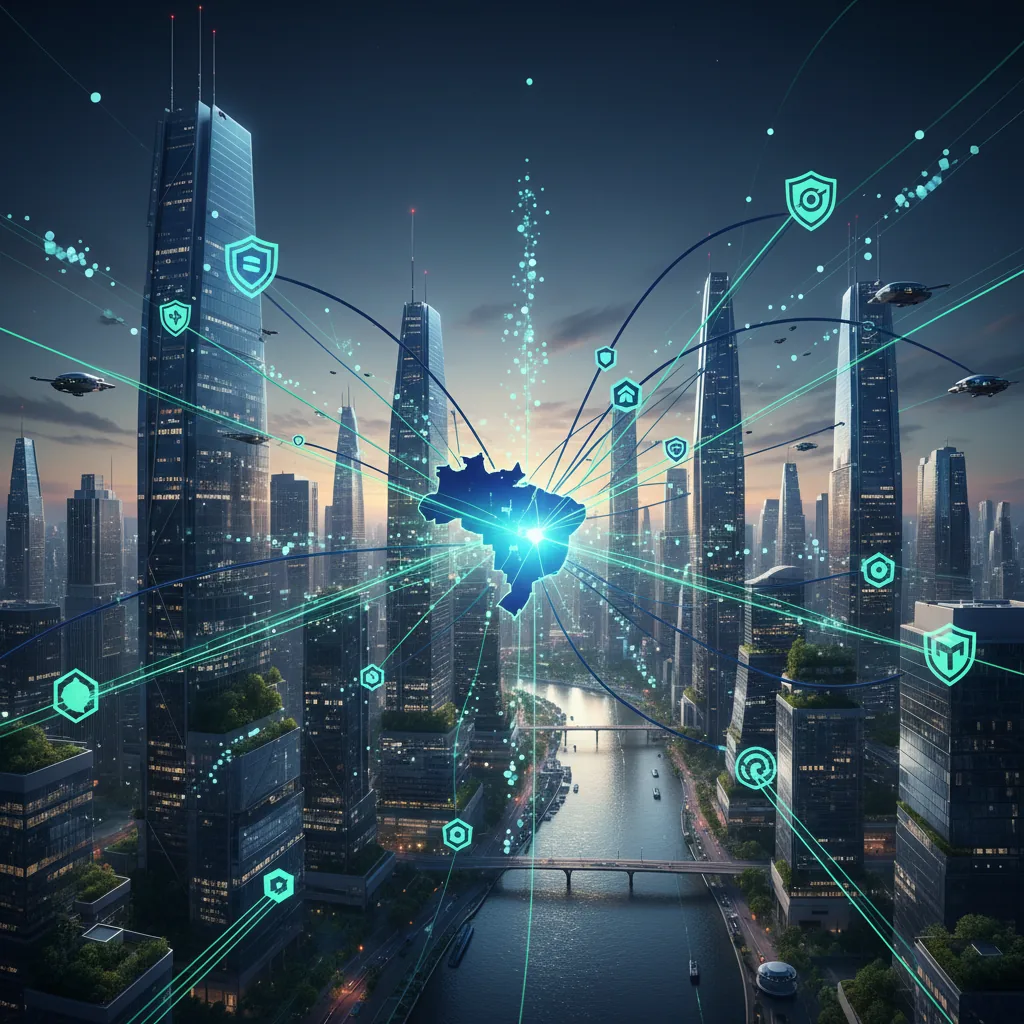 Representação conceitual de inteligência artificial conectando dados de empresas brasileiras a mecanismos de resposta como ChatGPT e Gemini em 2026.