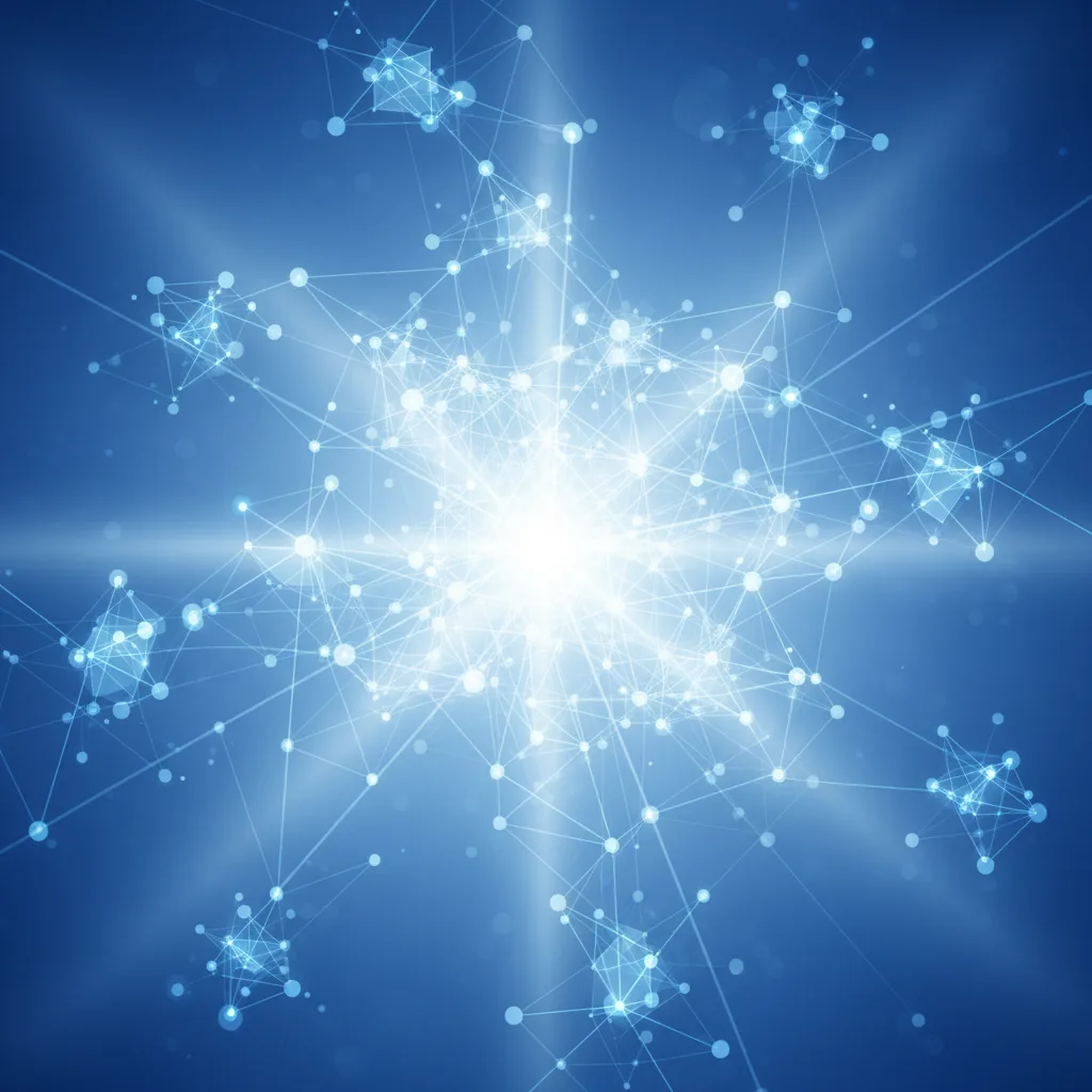 Gráfico abstrato ilustrando uma estratégia para LinkedIn em 2026 com redes de conexões e um ponto de destaque.