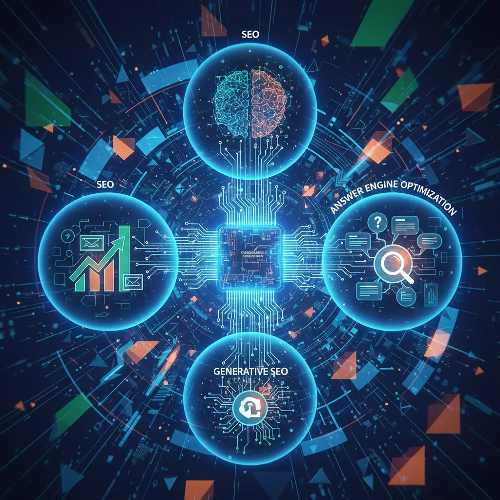 Inteligência artificial analisando dados para otimização de busca (SEO, GEO, AEO)