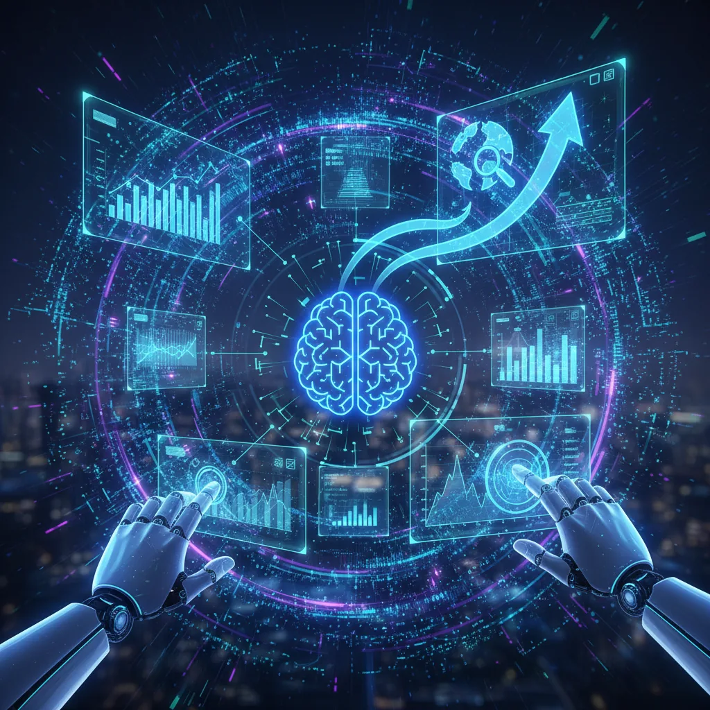 Visão futurista de ferramentas de IA para SEO em 2026