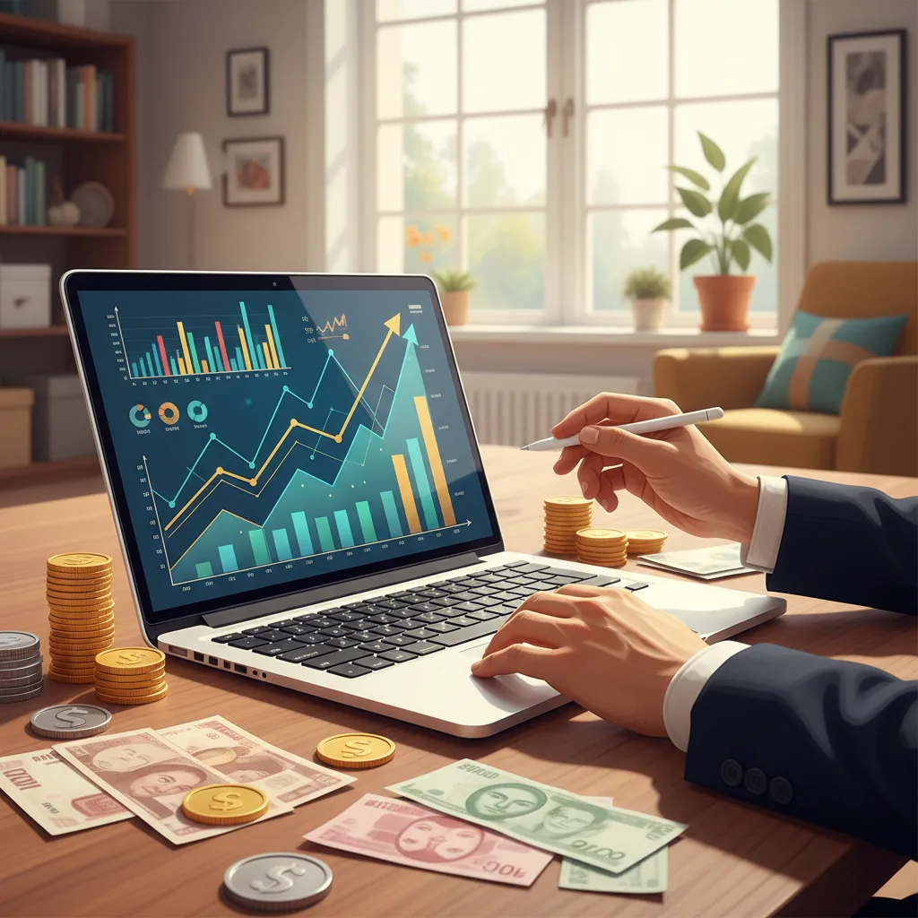 Pessoa controlando finanças e ganhos de renda extra em um notebook