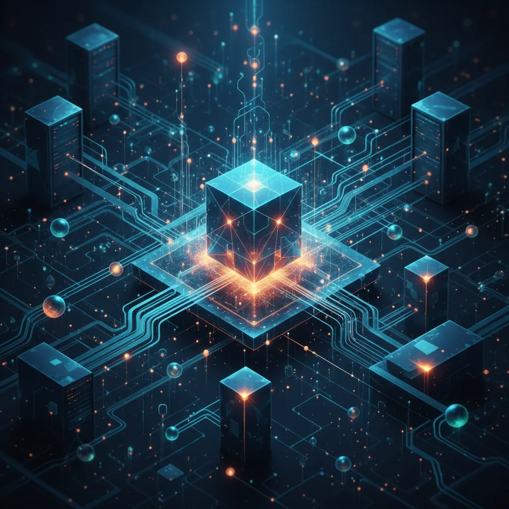 Representação abstrata de um funcionário IA do OpenAI Frontier trabalhando em uma infraestrutura digital.