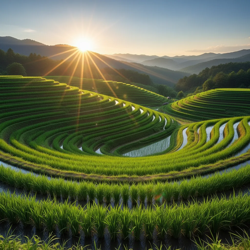 Campo de arroz orgânico verdejante, simbolizando o crescimento do tráfego orgânico para empresas.