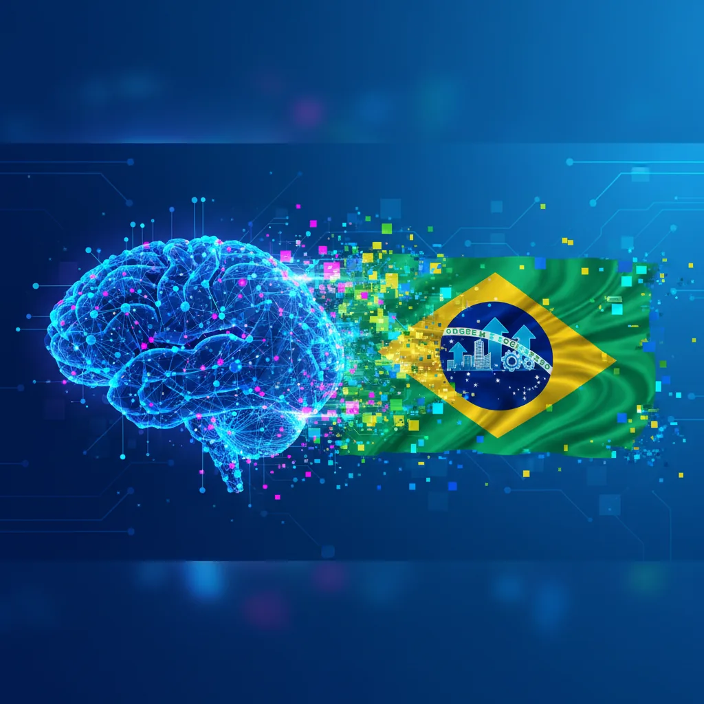 Ilustração abstrata de uma rede neural representando IAs e empresas brasileiras
