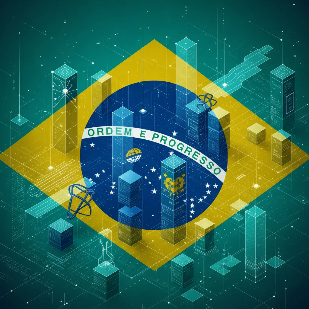 Representação abstrata de inteligência artificial processando dados estruturados no contexto brasileiro