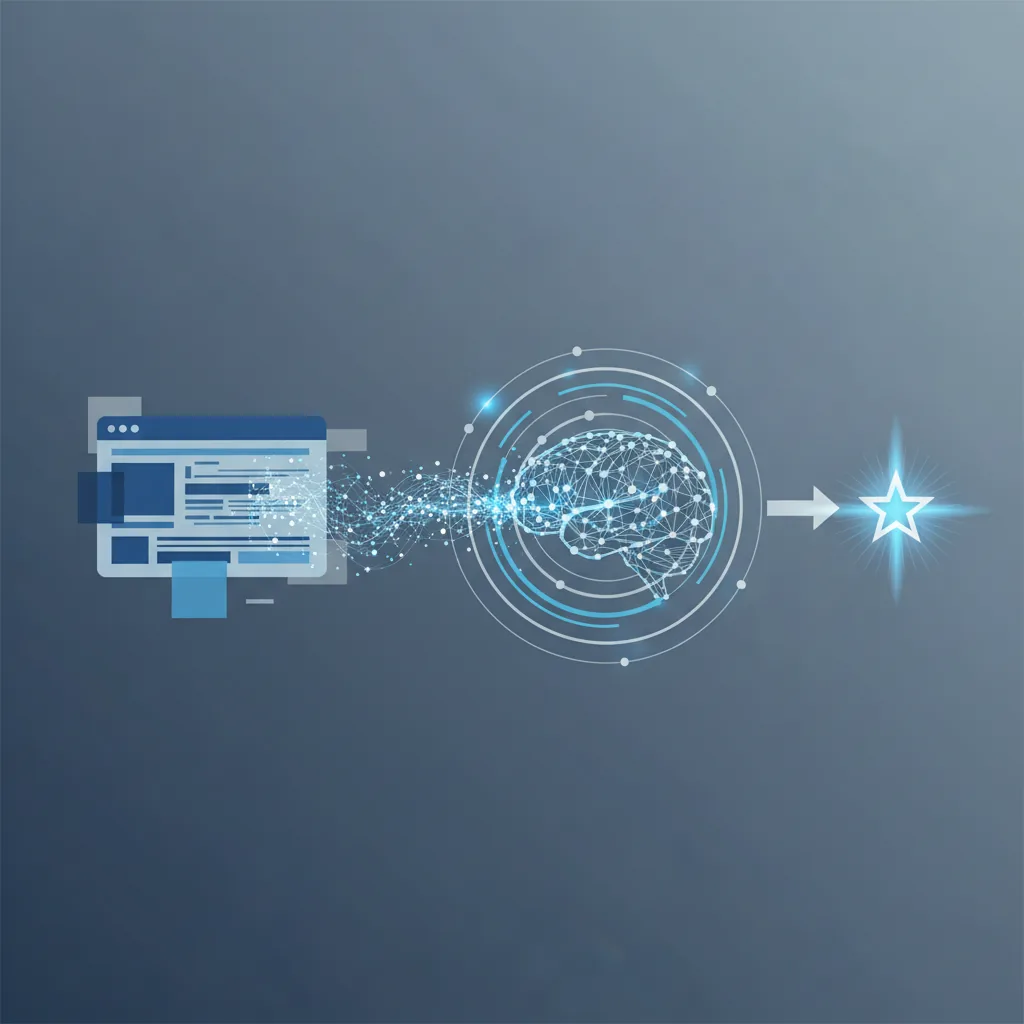 Ilustração do processo de GEO e AEO, mostrando uma empresa sendo citada por uma inteligência artificial.