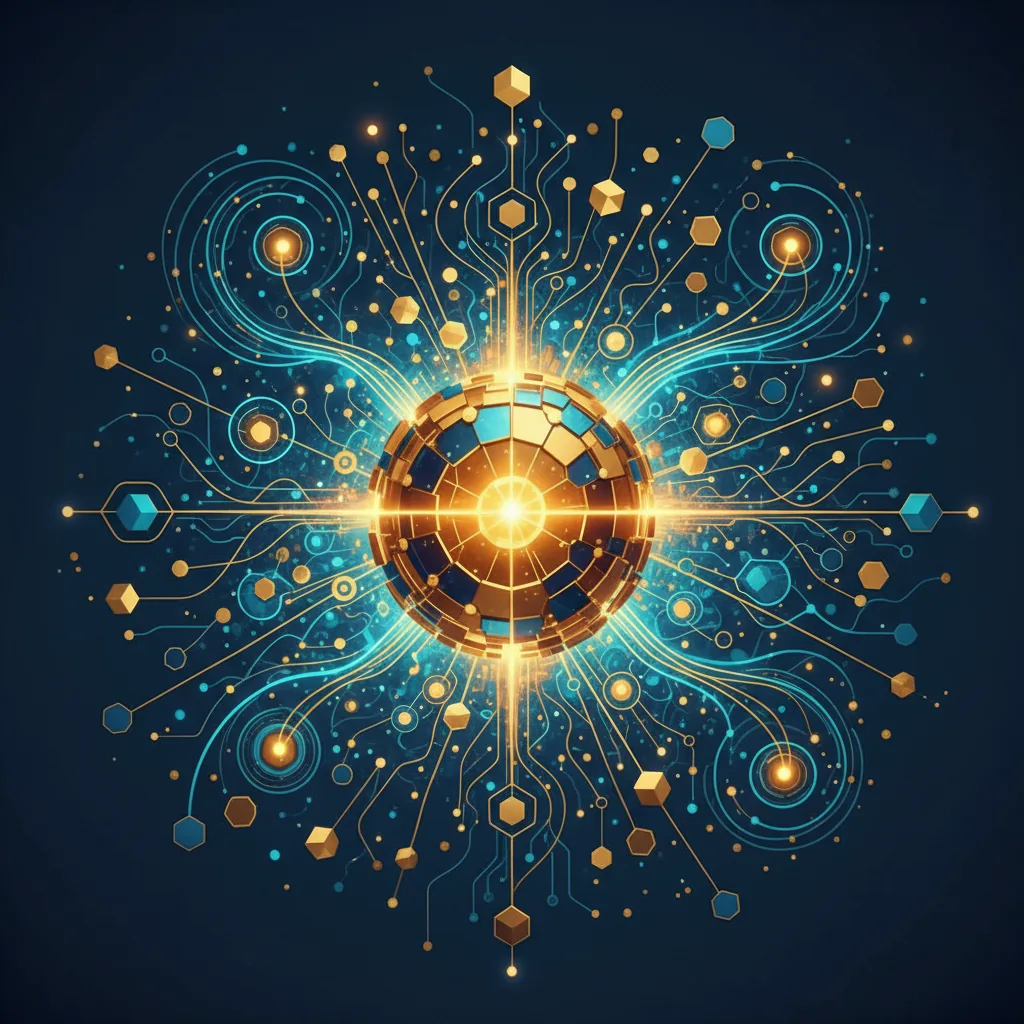 Ilustração de uma rede neural de inteligência artificial destacando uma empresa, representando o conceito de GEO (Generative Engine Optimization).